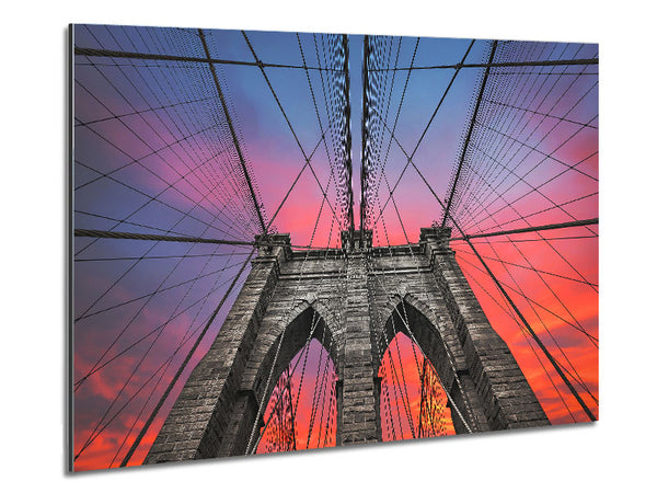 Fire Skies Above Brooklyn Bridge Metal Print