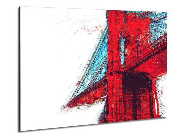 Red Funky Brooklyn Bridge Metal Print