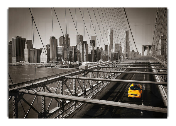 Brooklyn Bridge Yellow Cab Leaving NYC