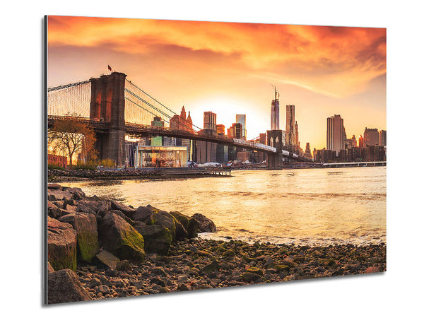 As The Sun Comes Up Over The Brooklyn Bridge Metal Print