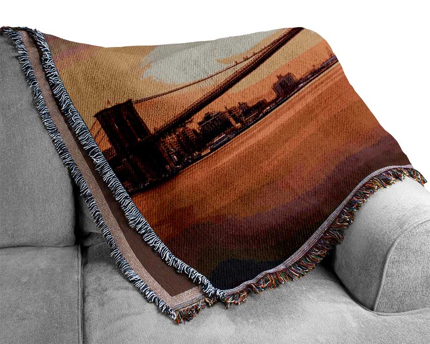 Sunset Over Brooklyn Bridge Woven Blanket