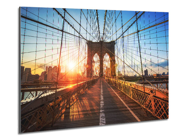 Sunset Through Brooklyn Bridge Metal Print