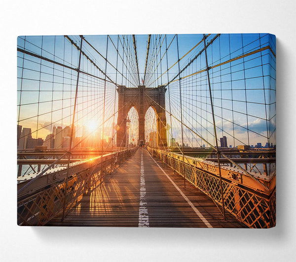  A Canvas Print of Sunset Through Brooklyn Bridge Canvas Print