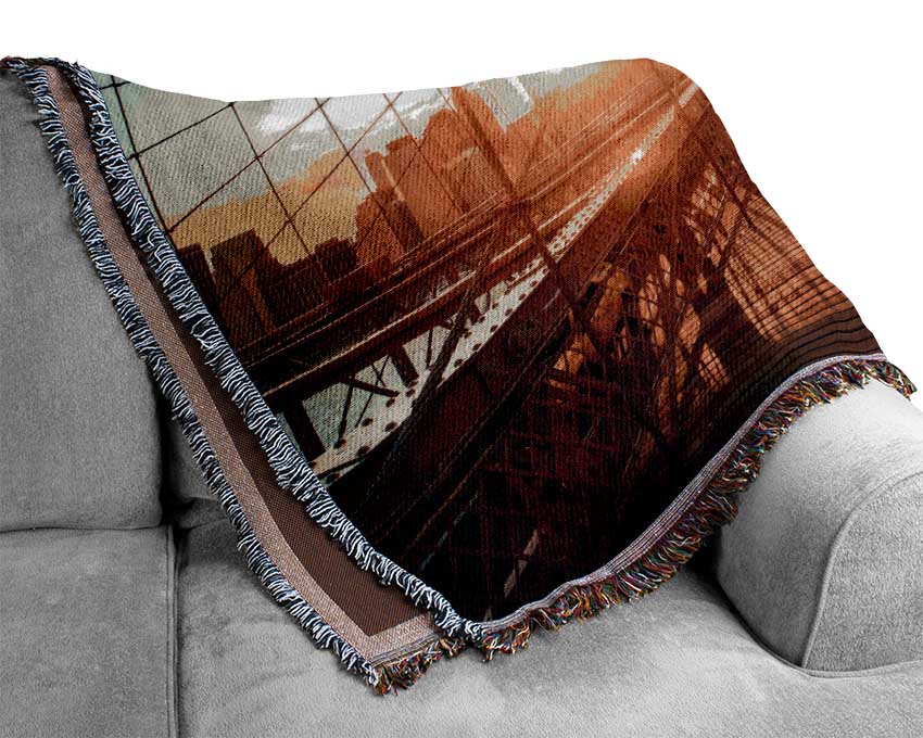 Sunset Through Brooklyn Bridge Woven Blanket