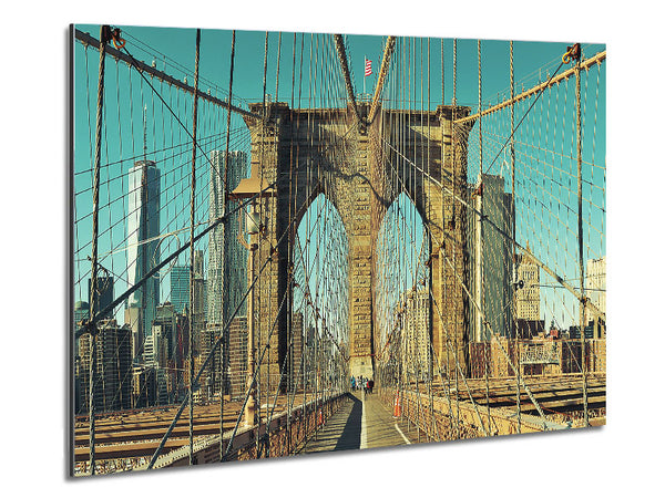 Walking Through The Brooklyn Bridge Metal Print