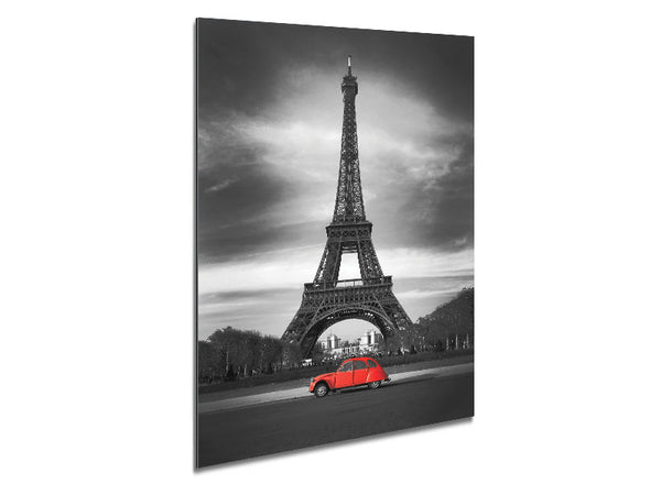 Eiffel Tower Red Car Metal Print