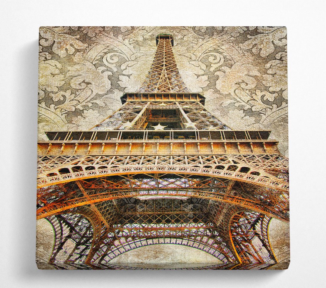 A Square Canvas Print Showing Eiffel Tower Retro 3 Square Wall Art