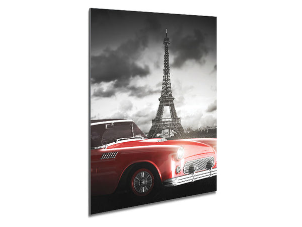 Eiffel Tower Retro Car Metal Print