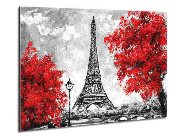 Eiffel Tower Red trees Metal Print