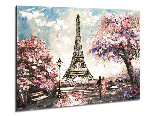 Eiffel Tower Pink Tree Metal Print