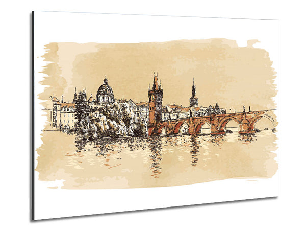 Charles Bridge Watercolour Metal Print