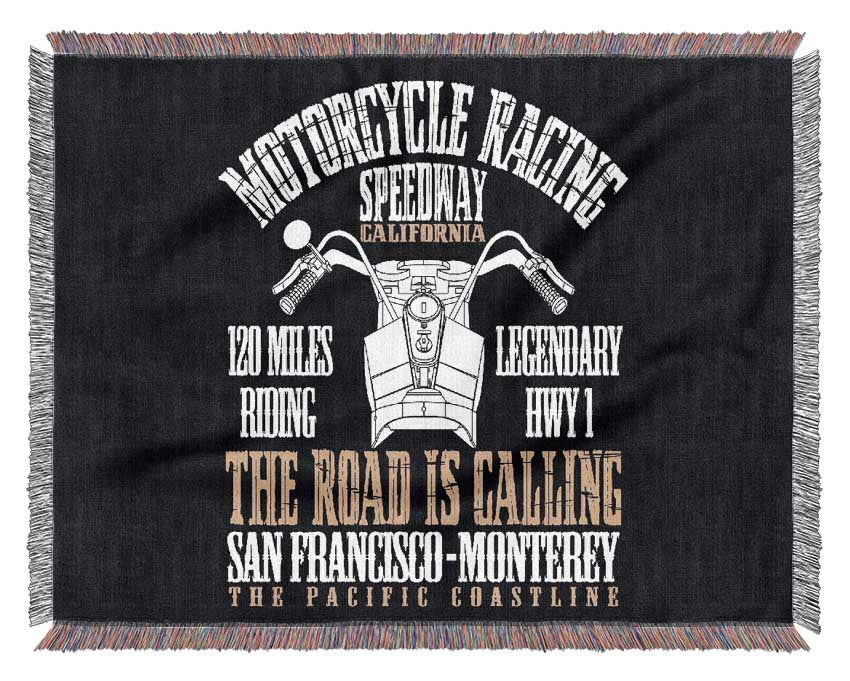 The Pacific Coastline Motorcycle Race Woven Blanket