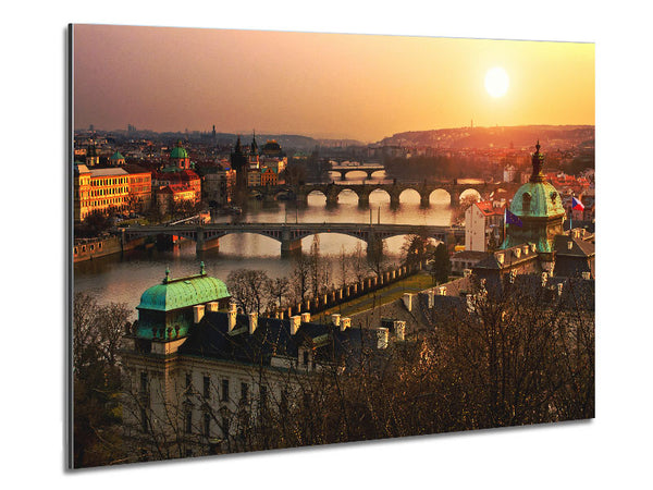 Stunning Sunrise Bridges Metal Print