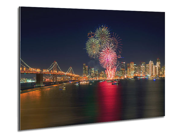 Fireworks Over The Golden Gate Bridge Metal Print