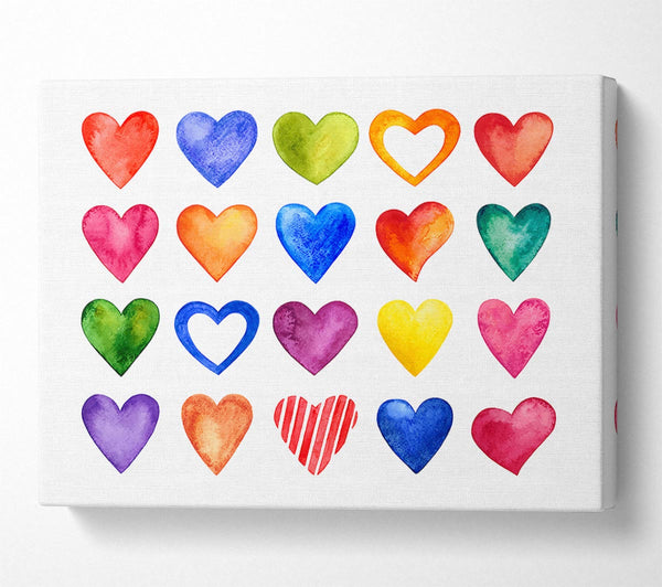  A Canvas Print of Colourful hearts Canvas Wall Art