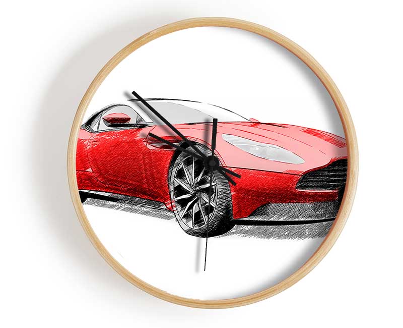 Maserati Red Drawing Clock - Wallart-Direct UK