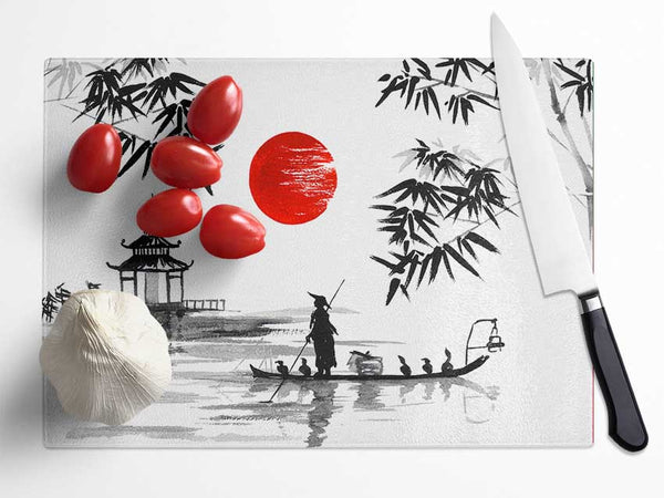Chinese Fishermen Glass Chopping Board