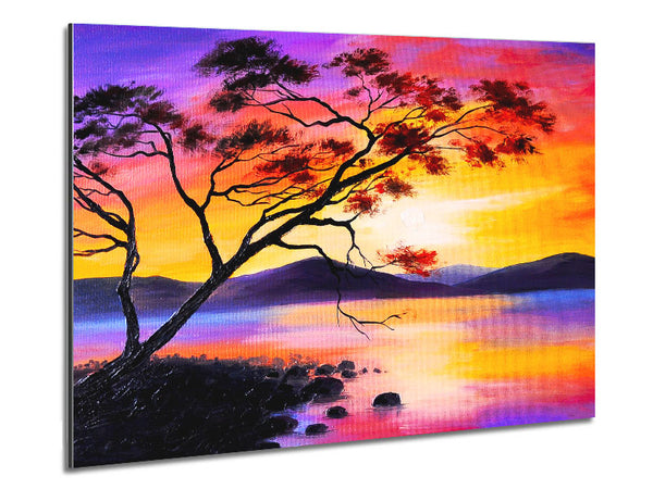 Sunset Lake Tree Metal Print