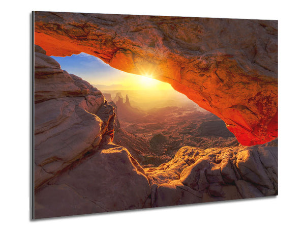 Sun Burst Through The Red Rock Canyon Metal Print