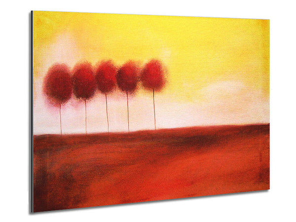 Red Tree Line Up Metal Print