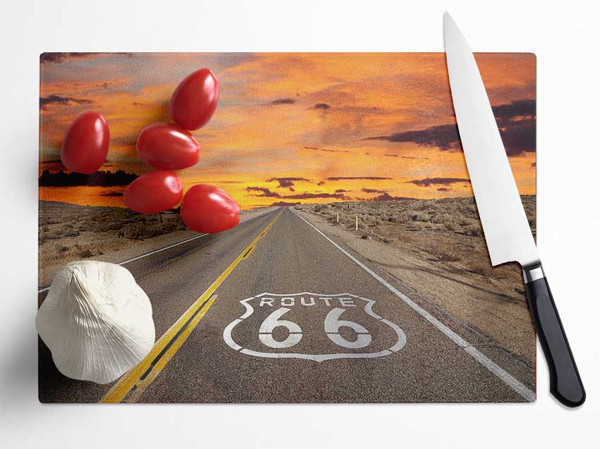 Route 66 Sunset Glass Chopping Board