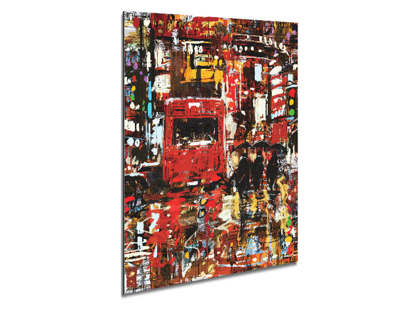 Red Bus In The Busy Streets Metal Print