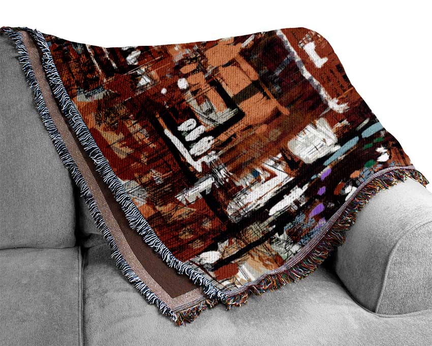Red Bus In The Busy Streets Woven Blanket