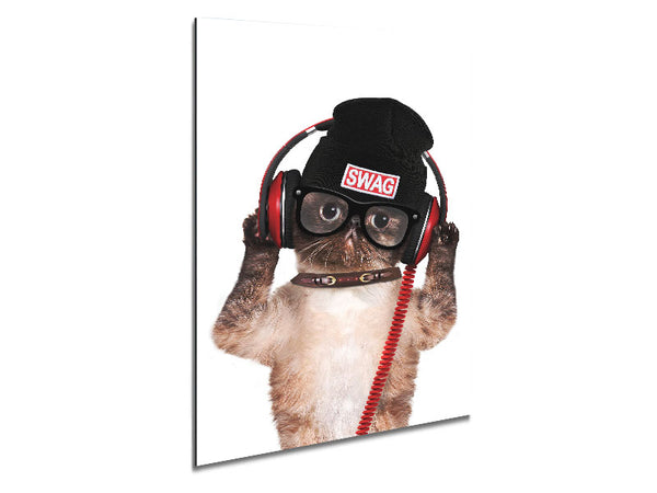 Swag Cat Headphones Metal Print