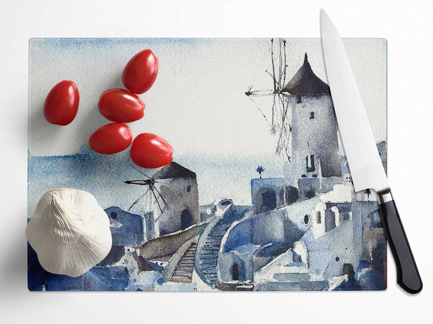 Greece Blues Glass Chopping Board