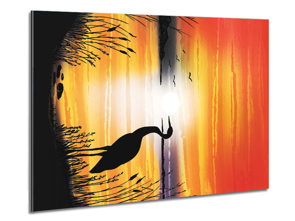 Beautiful Crane At Sunset Metal Print