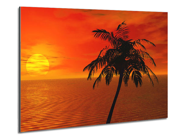 Palm Tree Ocean Sun Metal Print