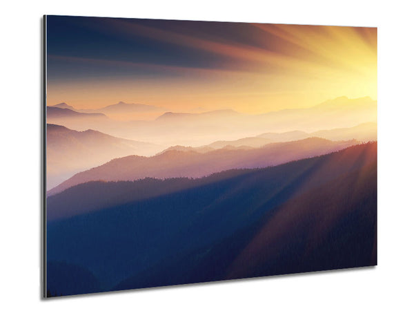 Misty Sunrise Mountains Metal Print
