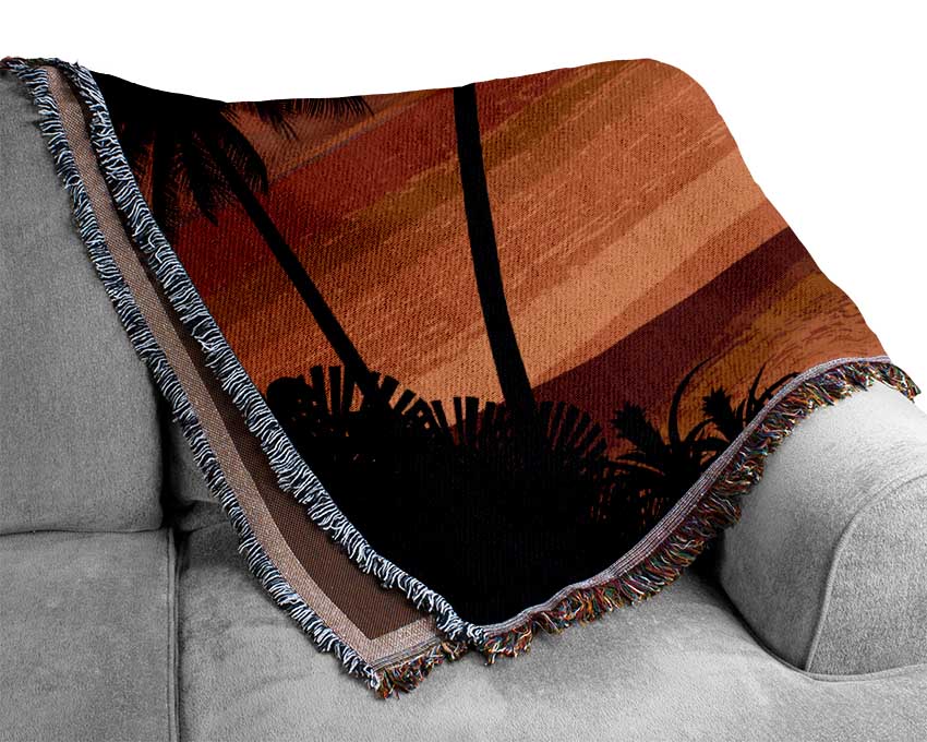 Orange Palm Tree Sun Woven Blanket