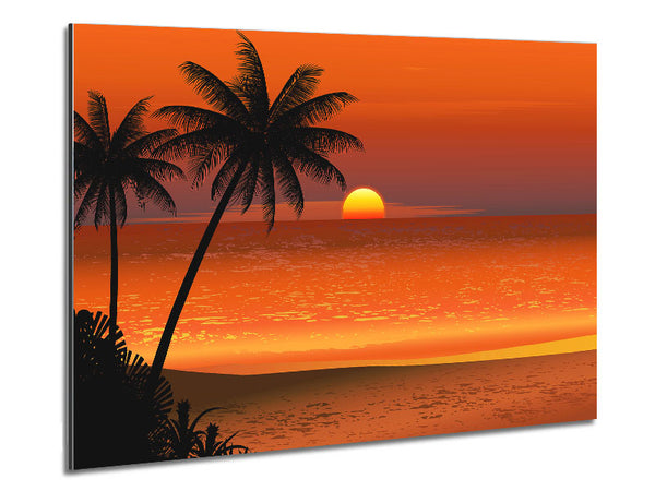 Orange Palm Tree Sun Metal Print