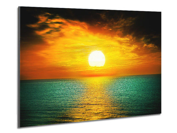 Orange Sun Reflections On The Green Ocean Metal Print