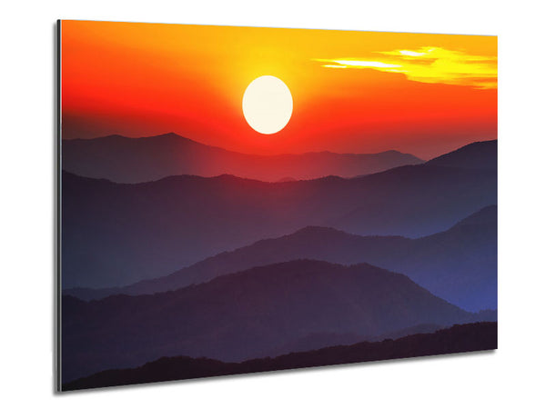 Blue Misty Mountain Sun 2 Metal Print