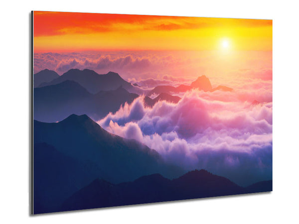 Sun Above The Mountain Clouds Metal Print