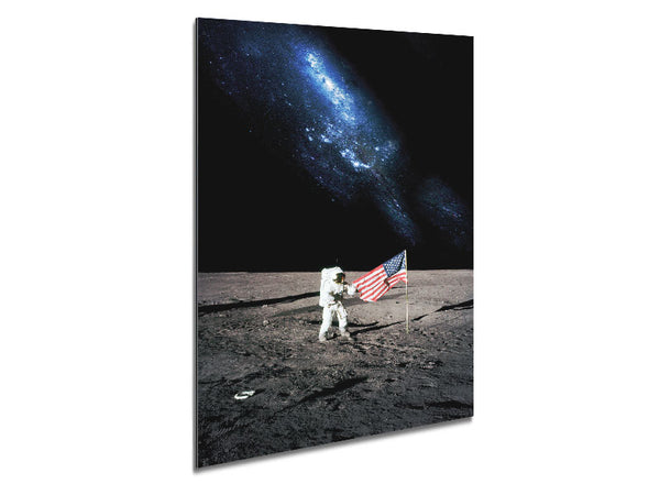 Astronaut And The American Flag On The Moon Metal Print
