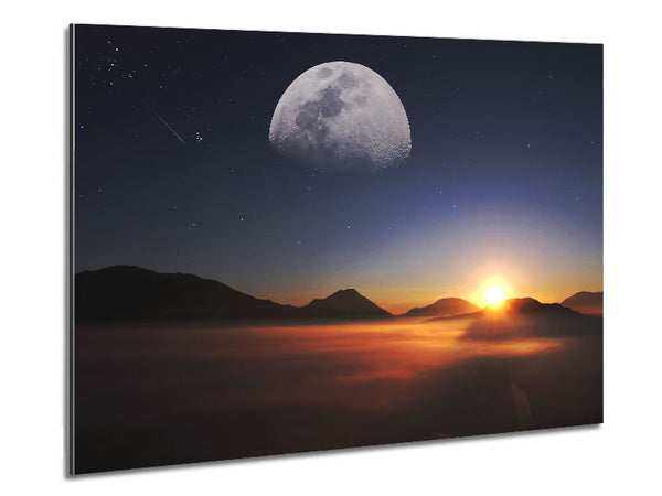 Moon Above The Mountain Sunset Metal Print