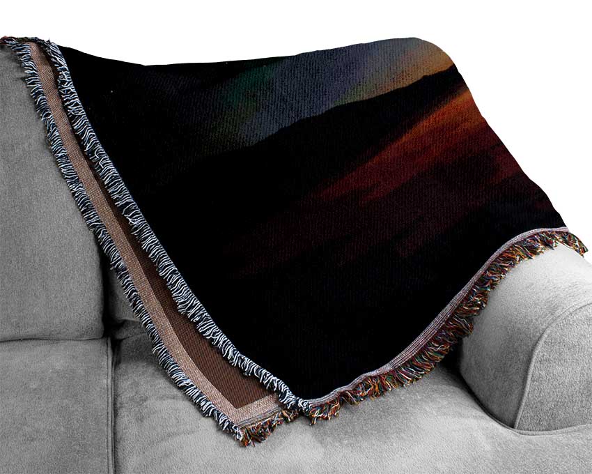Moon Above The Mountain Sunset Woven Blanket