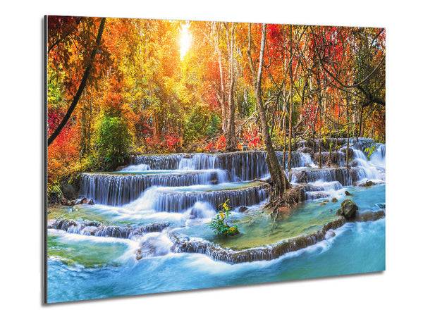 Waterfall forest sunset Metal Print