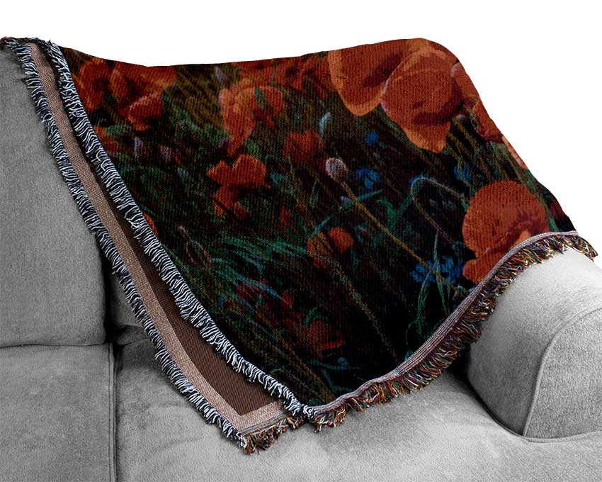 Red Poppies sun ray Woven Blanket