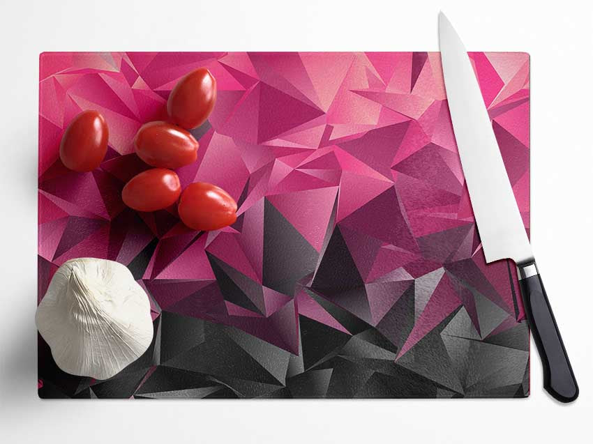 Pink and grey Diagonals Glass Chopping Board