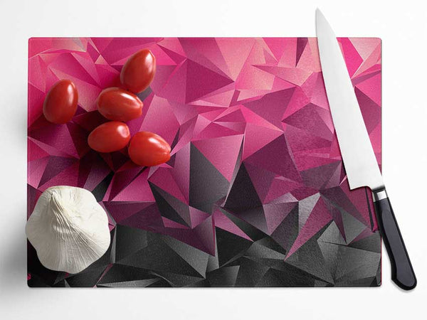 Pink and grey Diagonals Glass Chopping Board