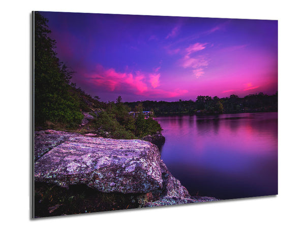 purple and blue lake off the cliffs Metal Print