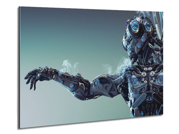 Robot suit smoking Metal Print