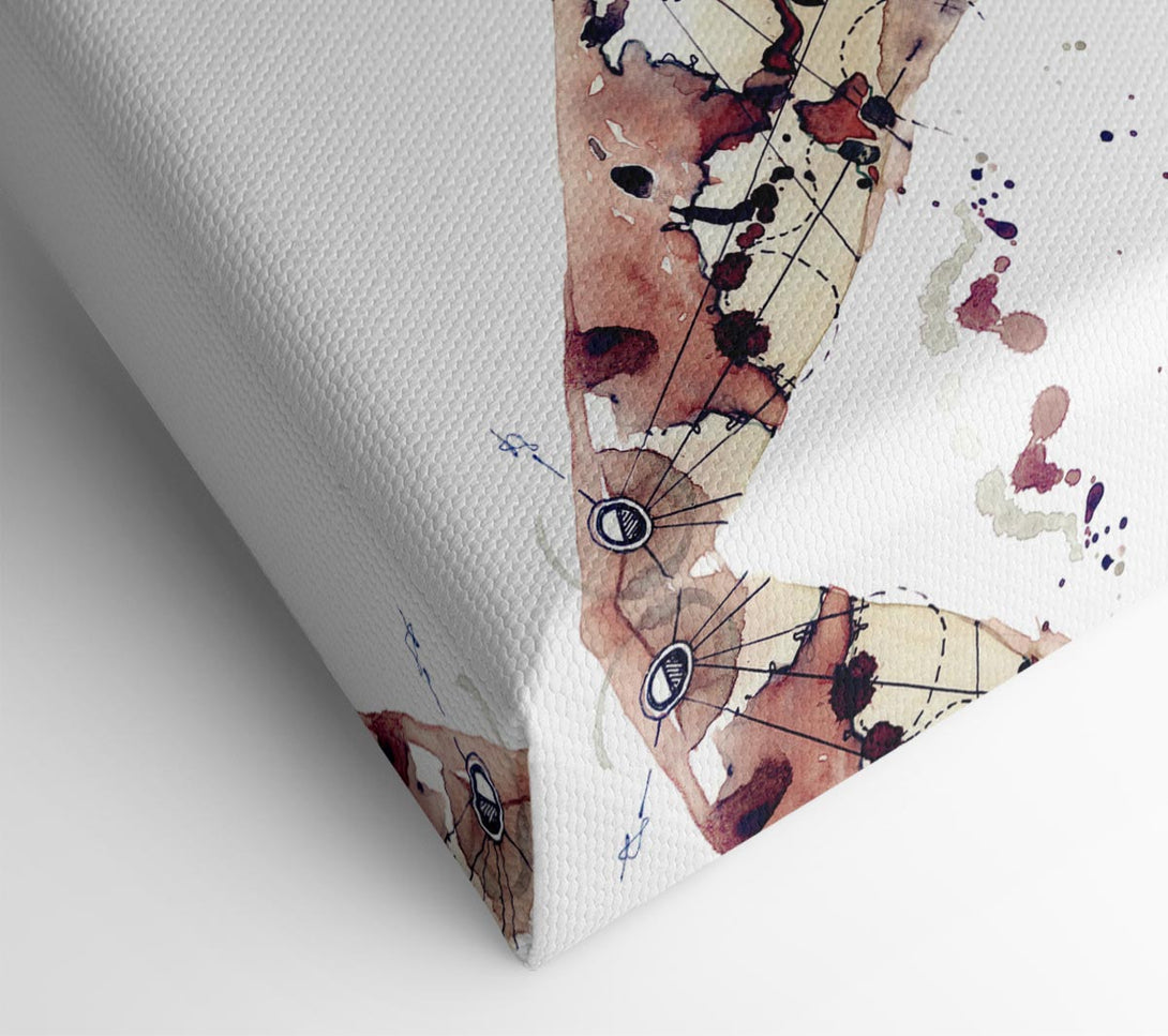  A Canvas Print of Dove in flight watercolour maps Canvas Art