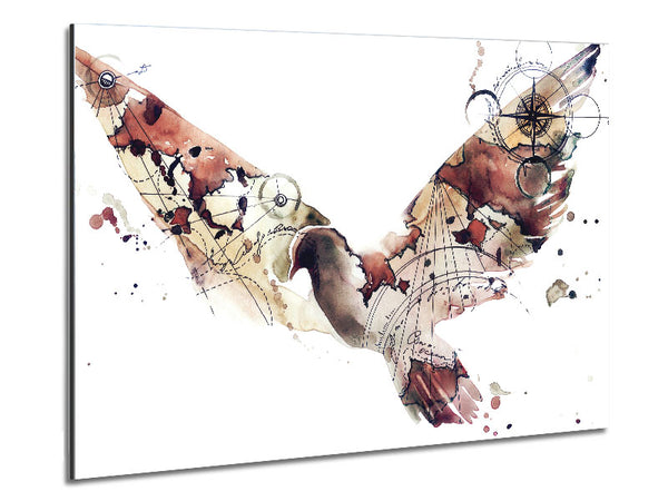 Dove in flight watercolour maps Metal Print