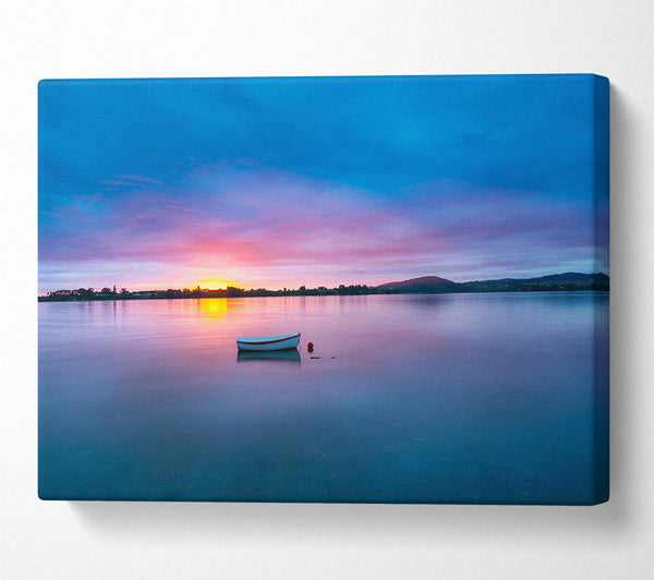  A Canvas Print of Small row boat on calm lake Canvas Wall Art