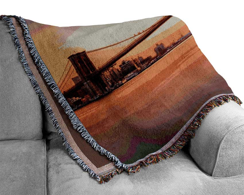 NYC Bridge on the sunrise Woven Blanket